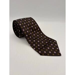 The Custom Shop Shirtmakers Brown Rust Pink Floral Print Retro Neck Tie